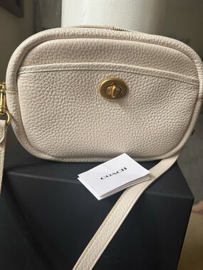 Coach Pebbled Leather Crossbody in Chalk Cream with Gold Hardware